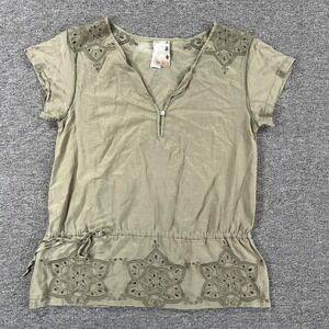 Da Nang Shirt Womens Small Green Y2k Cotton Silk Embroidered Boho Tunic Top